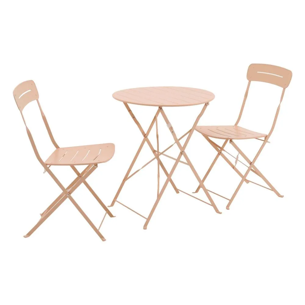 sweeek Round bistro garden table, steel, folding + 2 chairs in Pink 2