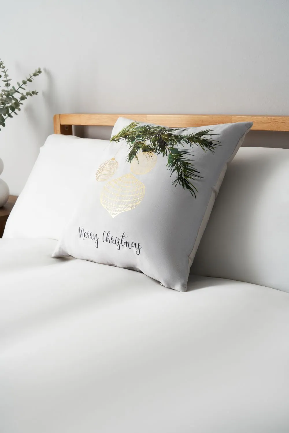 BHS Christmas Foil Bauble Design Cushion in Green