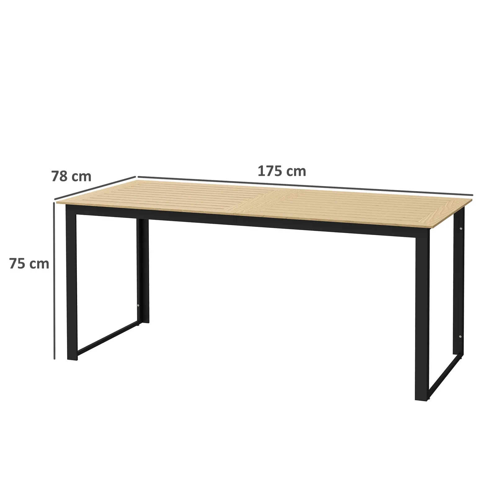 OUTSUNNY Garden Dining Table for 6 People with Slatted Table Top Metal Frame in Light Brown 3