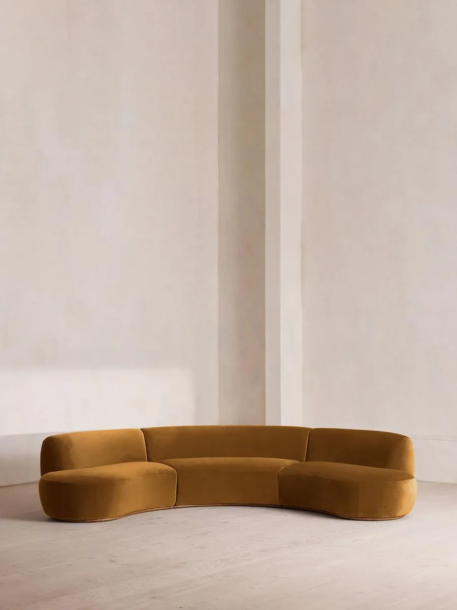 Aline Serpentine Modular Sofa, Six Seater, Mustard Velvet