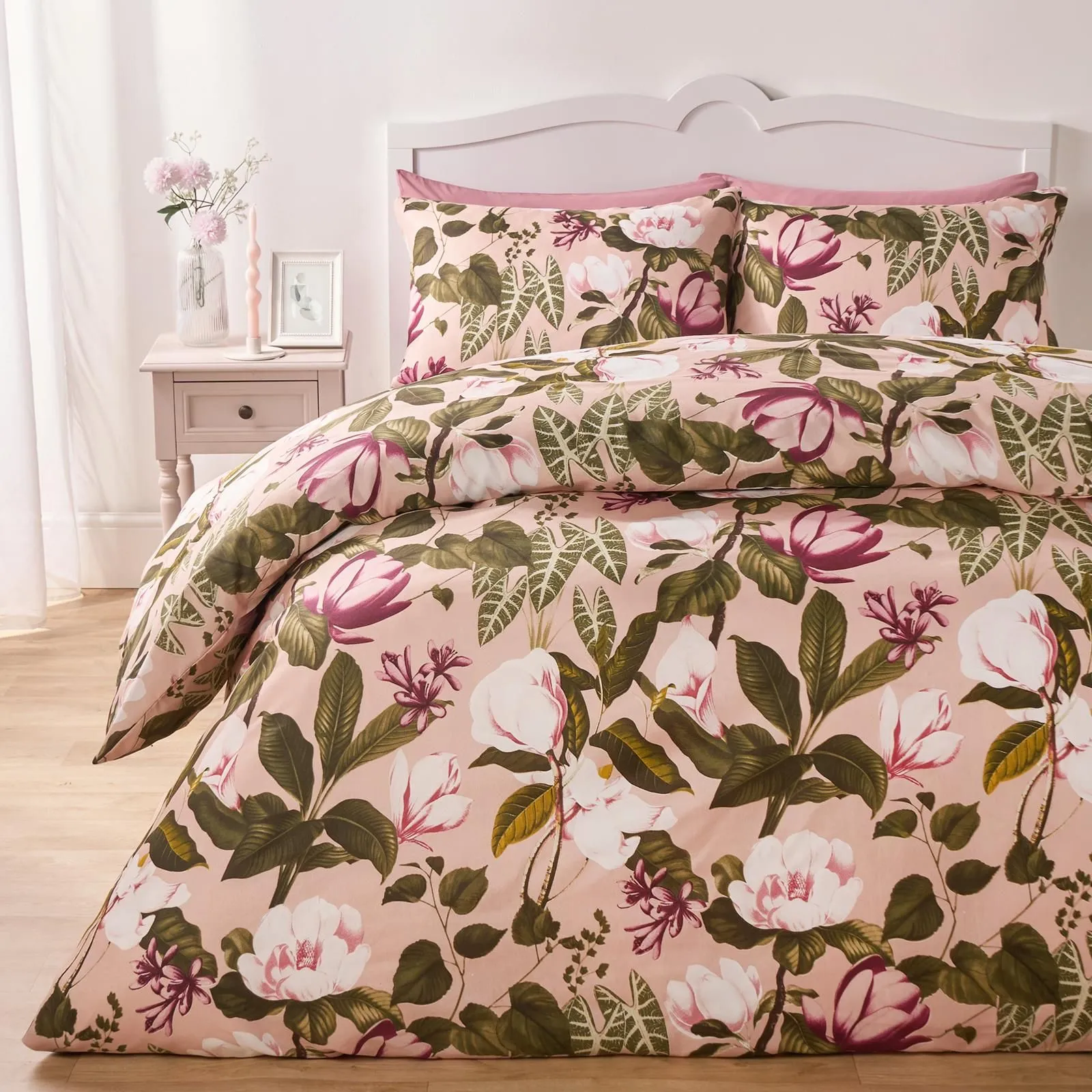 OHS Floral Duvet Cover Quilt Bedding Set Reversible with Pillowcase in Pink
