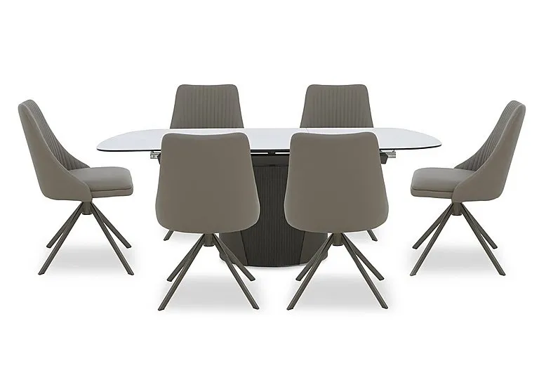 Icon White Extending Dining Table and 6 Icon Chairs with Bronze Legs - 160-cm