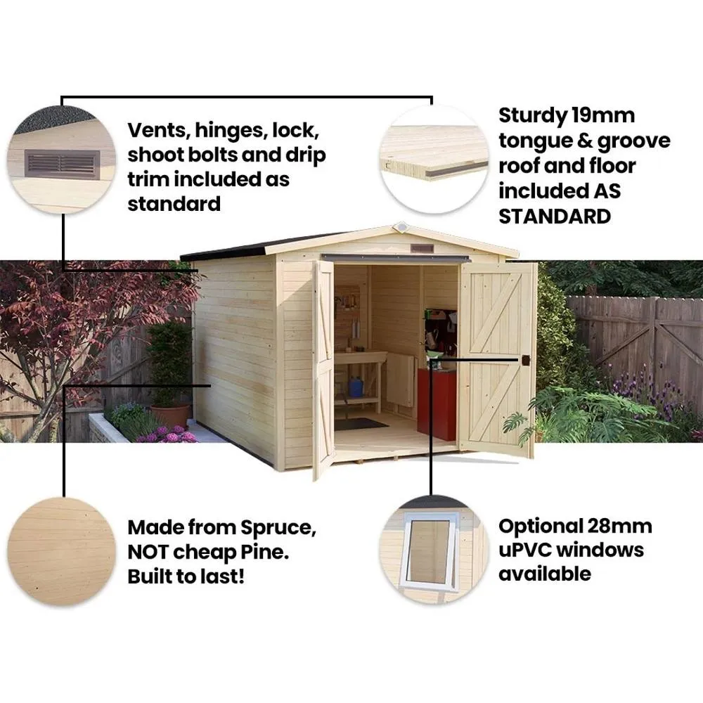 Dunster House Tubby Log Cabin Work Shed 8x8 ft (2.4x2.4m) with Superfelt Roof in Natural 6