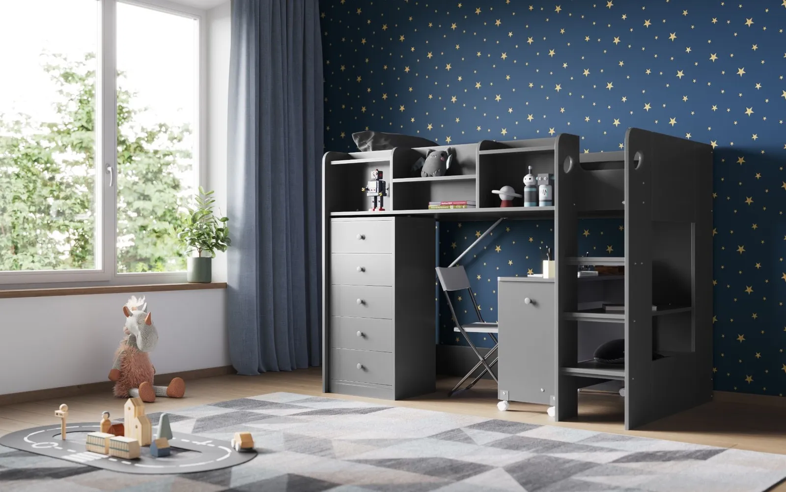 Flair Wizard Mid High Cabin Station with Storage in Grey 3
