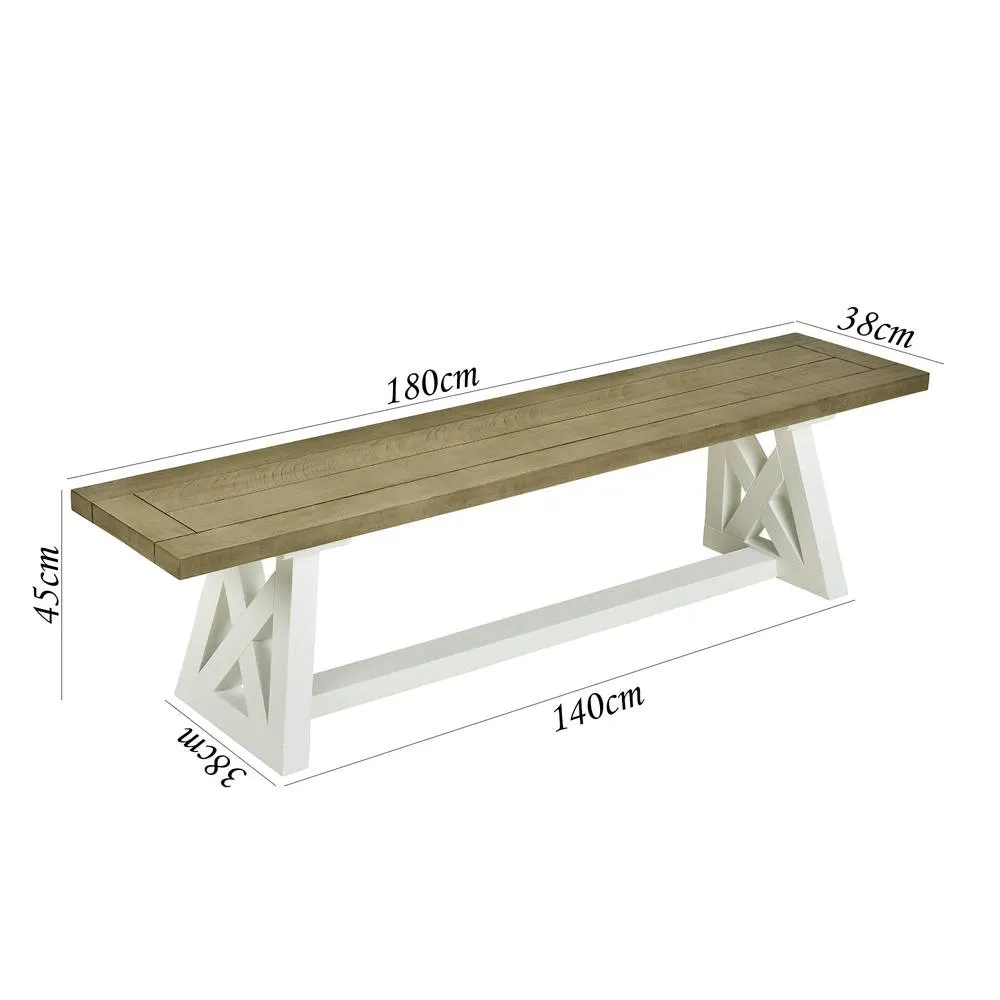 Statement Furniture Oxford Bench, Wooden Dining Bench Seat 180cm in White 4