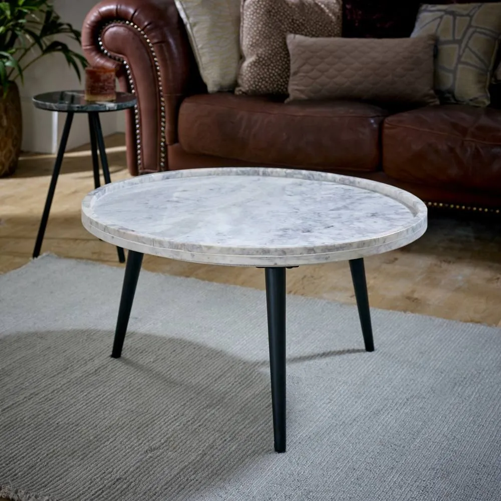 IH Design Ana Real Marble Coffee Table With Metal Legs For Living Room in White 2