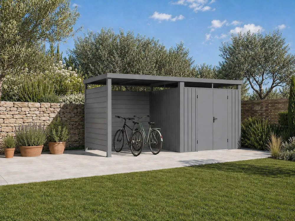 Vente-unique Galvanised Steel Metal Garden Shed 6.25 M² With Lean-To & Openwork in Grey 2