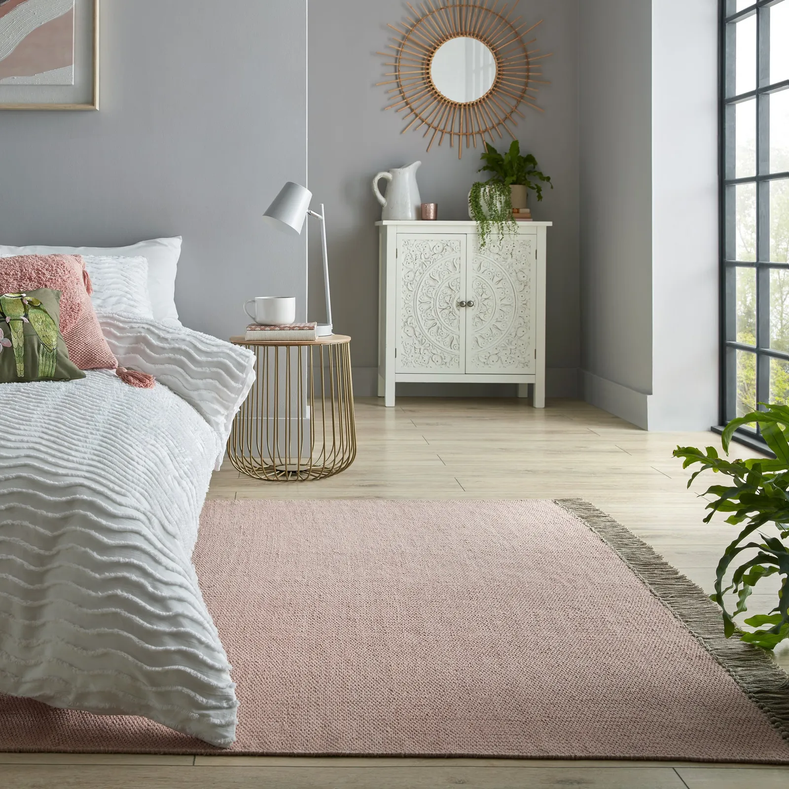 Reversible Cotton Rug Blush and Grey