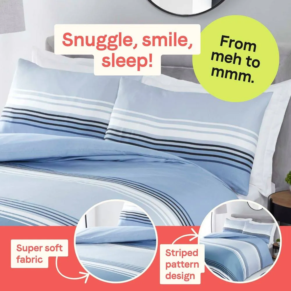 Rapport Home Chicago Stripes Microfiber Duvet Cover Bedding Set with Pillowcase in Blue 3