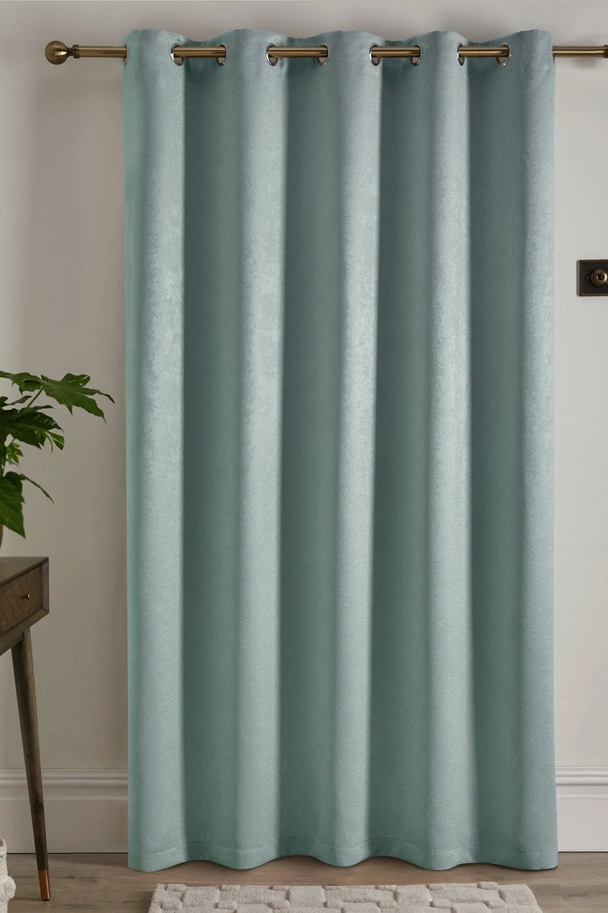 Fusion 'Strata' Dim out woven Eyelet Single Panel Door Curtain in Duck Egg Blue 3