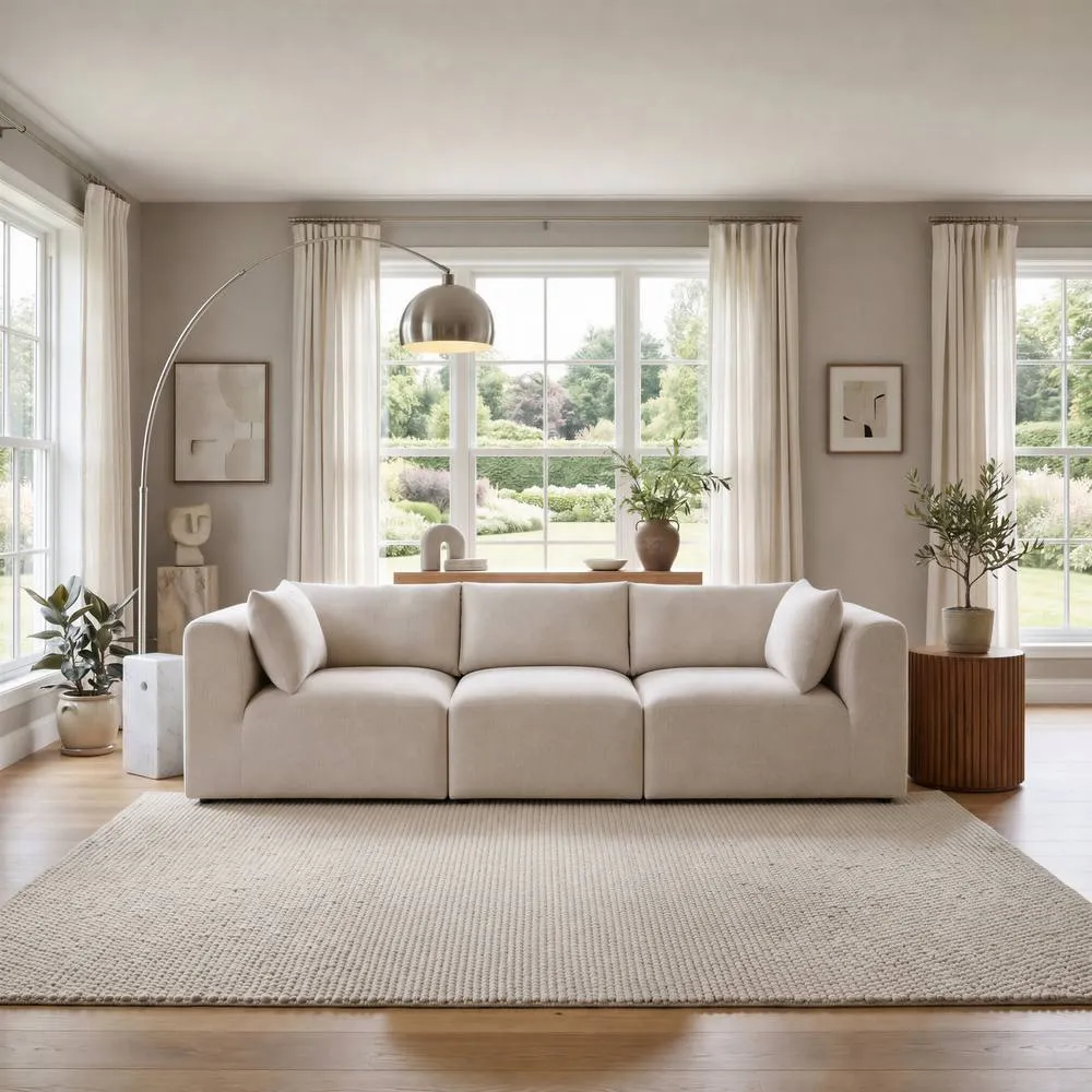 FurnitureboxUK Drift Boucle Fabric 3 Seater Modular Sofa in Cream