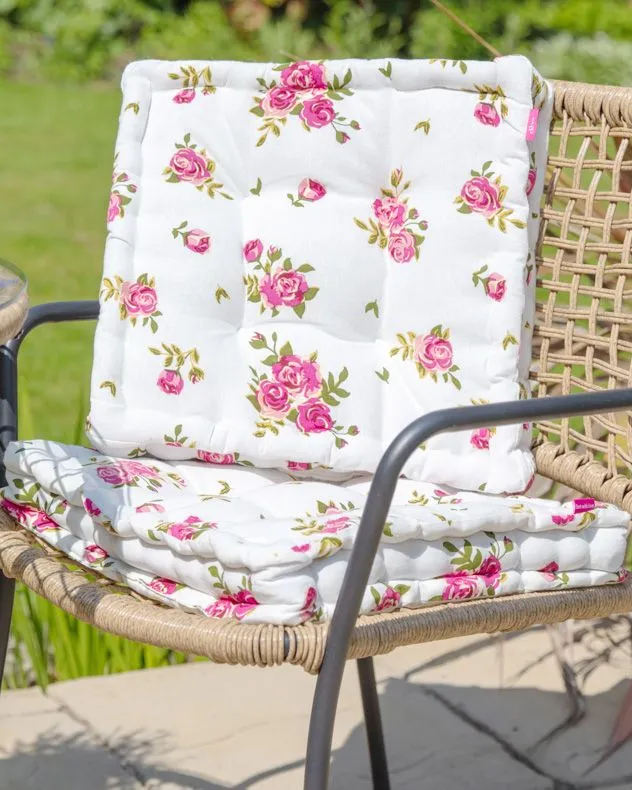 Dibor Set of 4 Vintage Pink Floral Print Indoor Outdoor Chair Seat Pad Garden Furniture Box Cushions L40cm x W40cm
