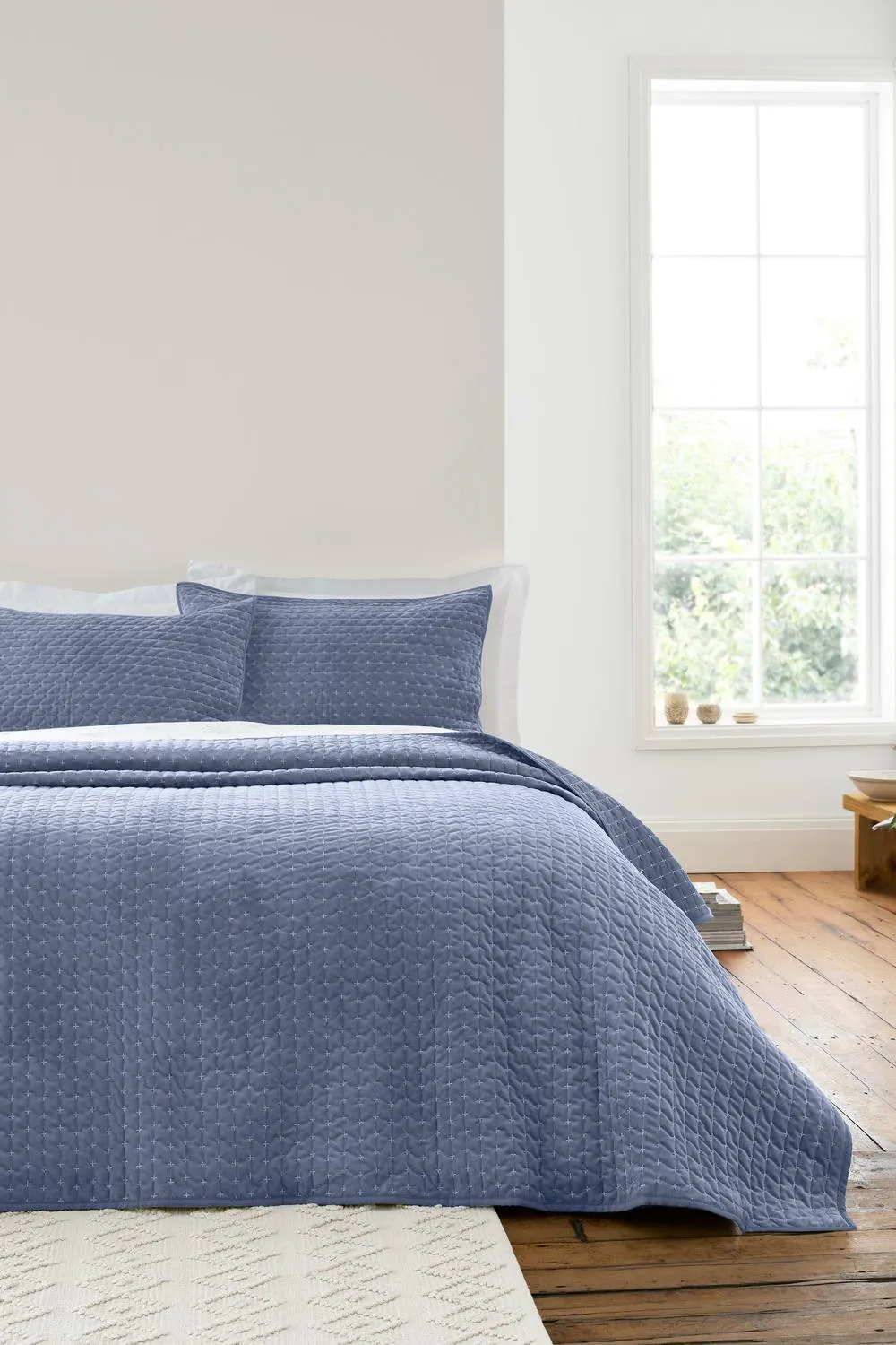 Bianca 'Attica Velvet' Embroidered Bedspread in Blue 1