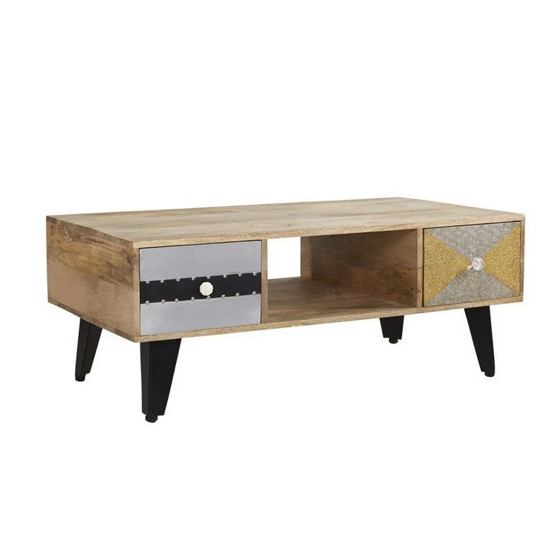 Indian Hub Sorio 2 Drawer Coffee Table - Wood - L40 x W110 x H45 cm in Brown