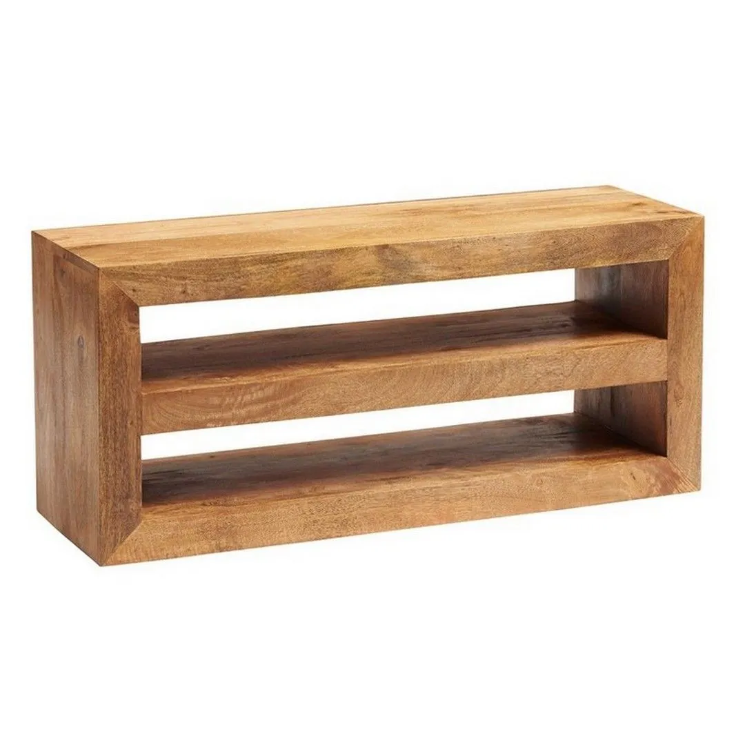 Indian Hub Toko Light Mango Open Media Unit - Solid Mango Wood - L35xW107xH48 cm in Brown