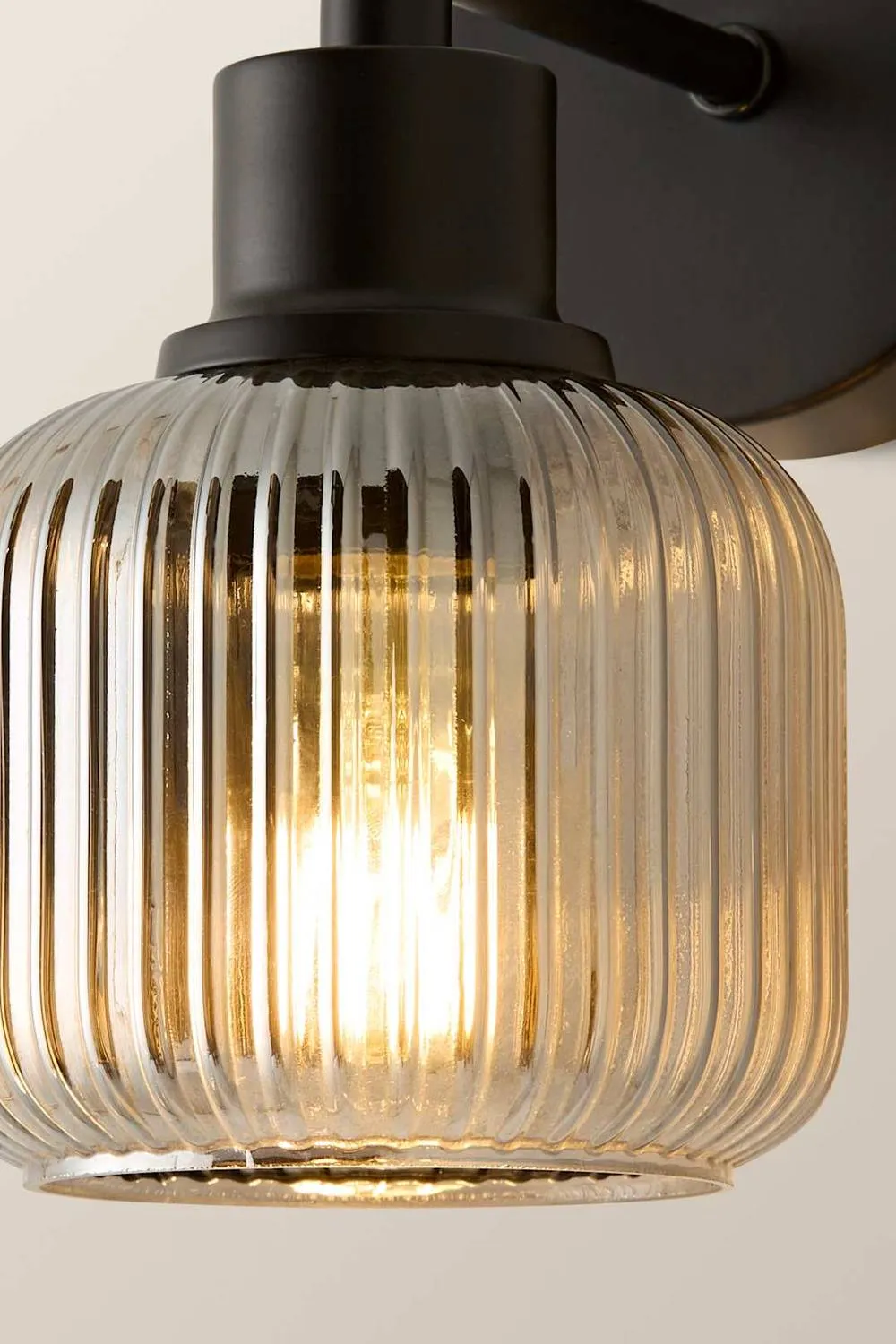 ValueLights Calpe Pair Ribbed Glass Semi Flush Metallic Arm Wall Light & Bulb in Black 4