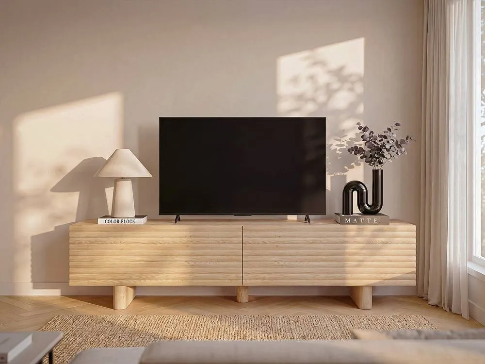 Vente-unique TV Unit With 2 Doors In MDF - 180 Cm - Natural - LUDIMA in Light Oak 3