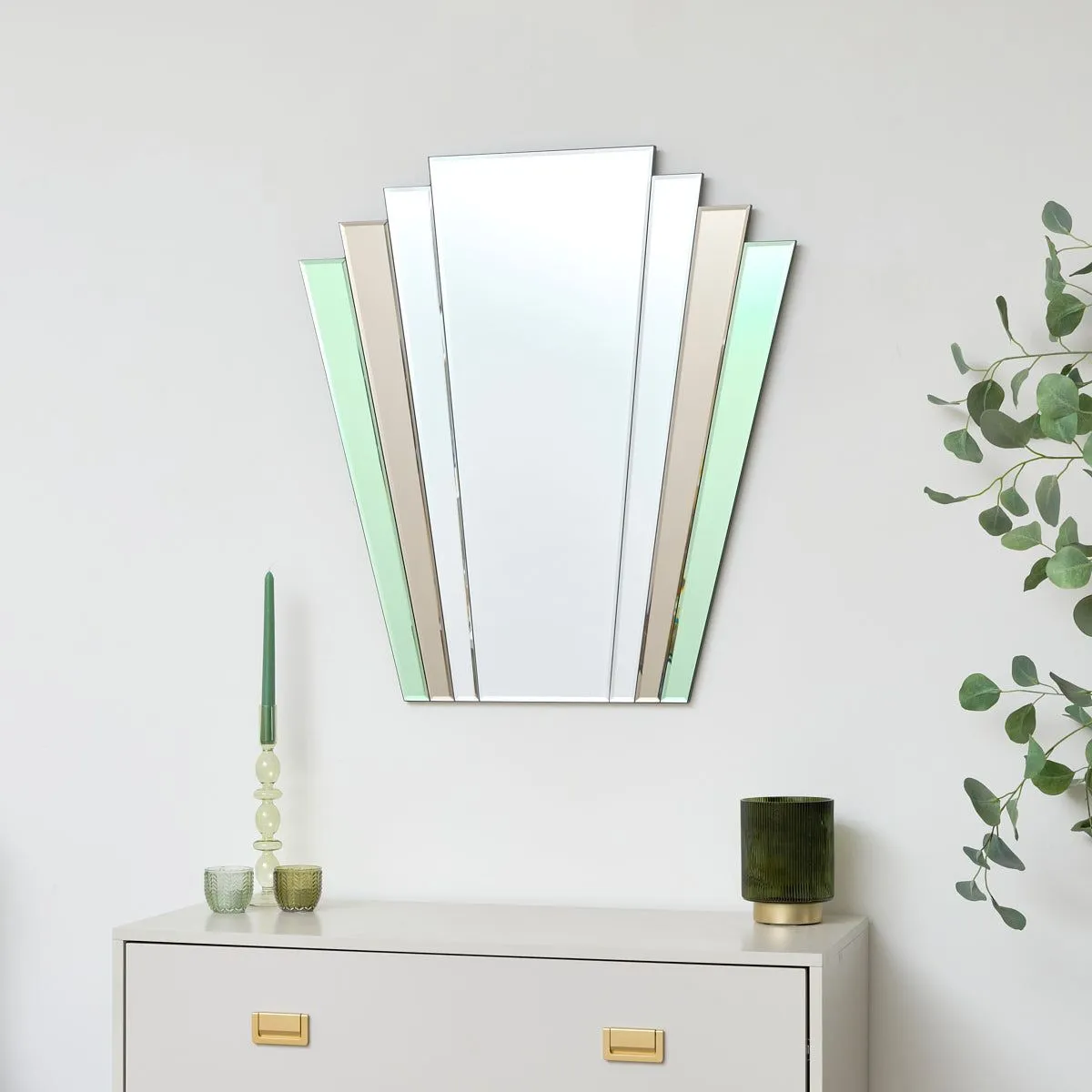 Melody Maison Green & Mocha Glass Art Deco Fan Wall Mirror 75cm X 68cm 2