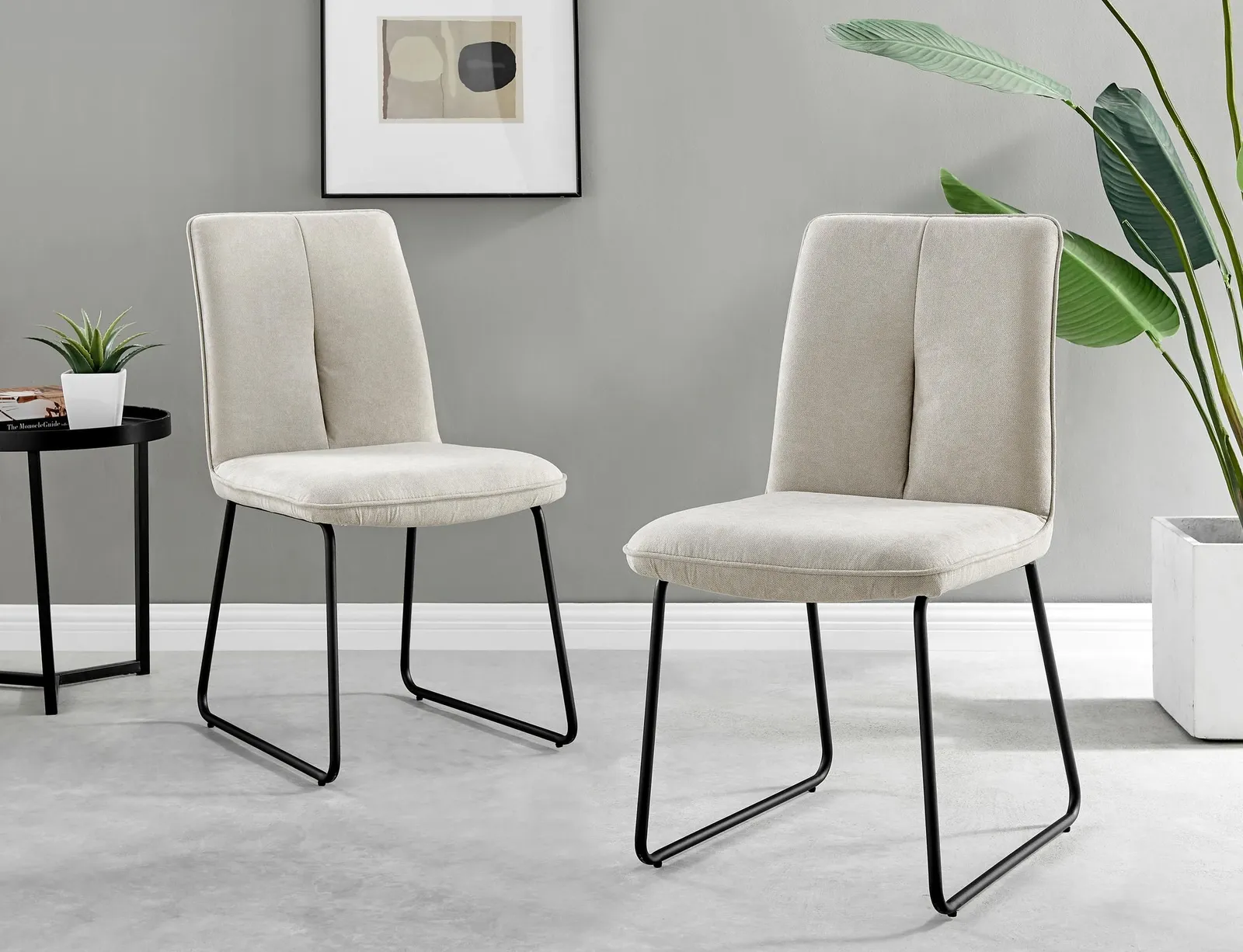 FurnitureboxUK Set of 2 Modern Chic Deep Padded Soft & Durable Stitched Fabric & Black Powder Coated Metal Leg Dining Chairs in Taupe 3