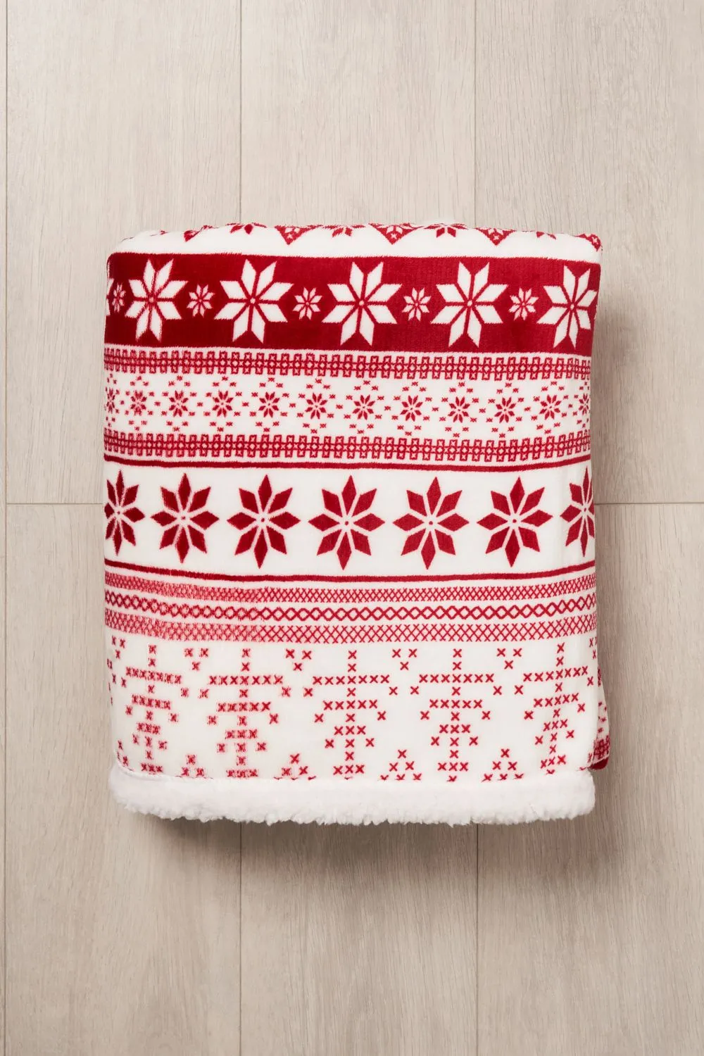 BHS Christmas Fairisle Throw with Sherpa in Red