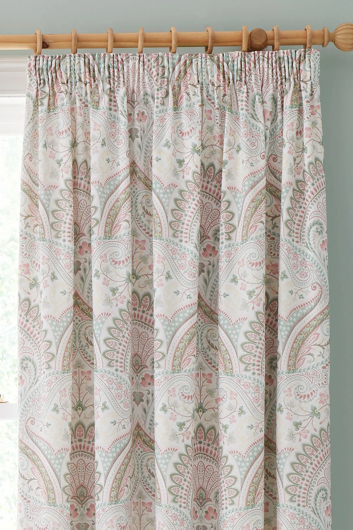 Dreams & Drapes 'Palais' Pair of Pencil Pleat Curtains With Tie-Backs in Green 2