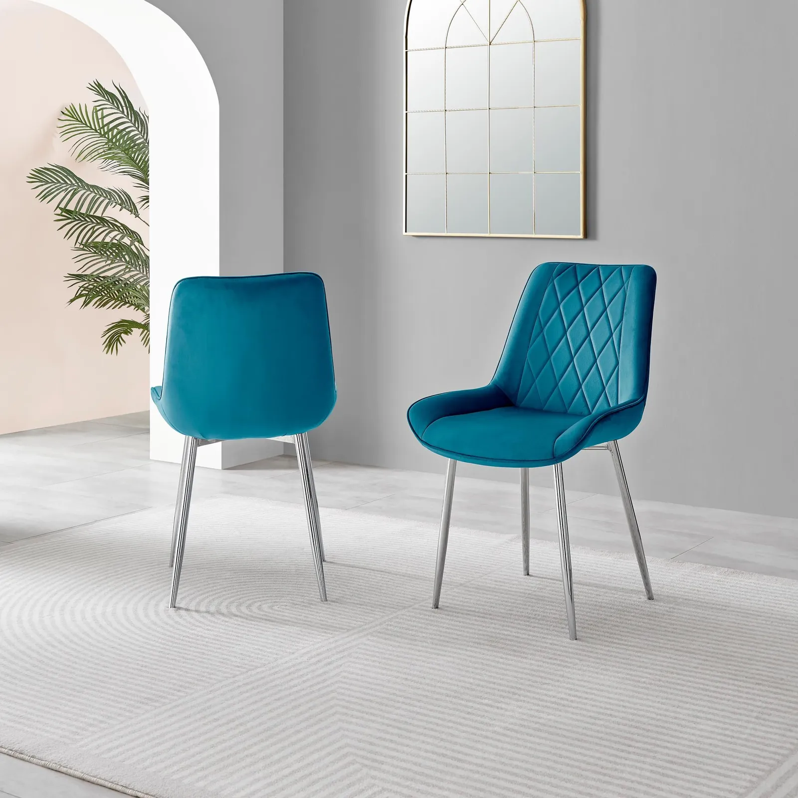 FurnitureboxUK 2x Pesaro Velvet Silver Leg Luxury Dining Chairs in Blue 3