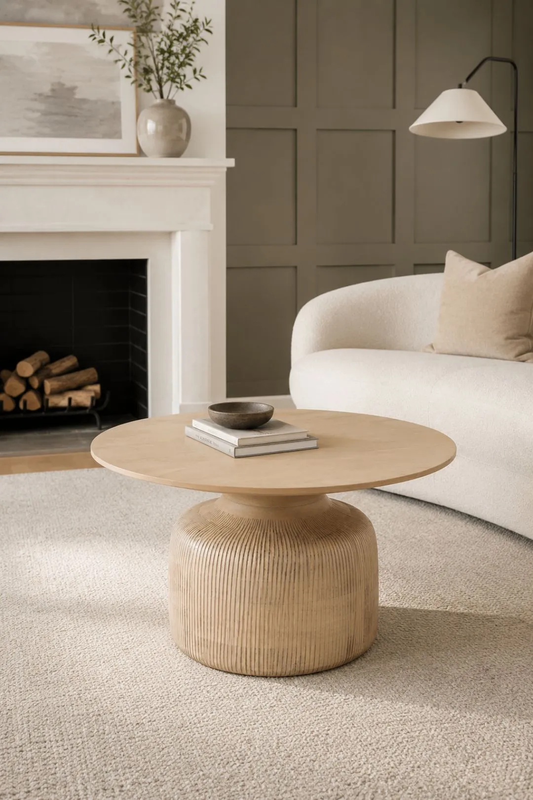 IH Design Berma Mango Wood Round Coffee Table in Light Sand
