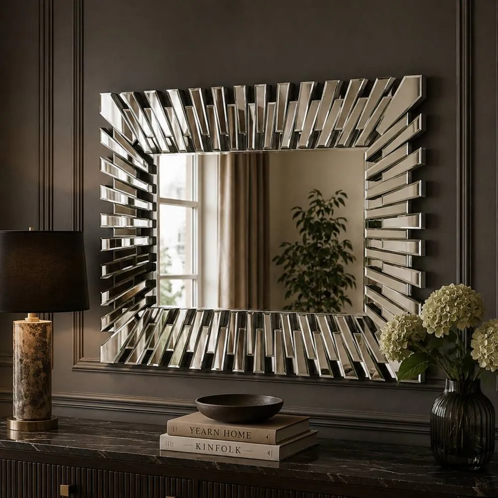 Yearn Mirrors Sunburst Rectangular Mirror Bevelled in Black 2