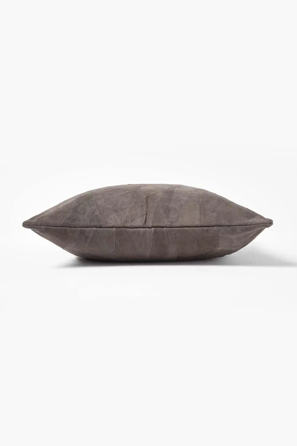Homescapes Real Leather Suede Cushion with Feather Filling in Grey 2