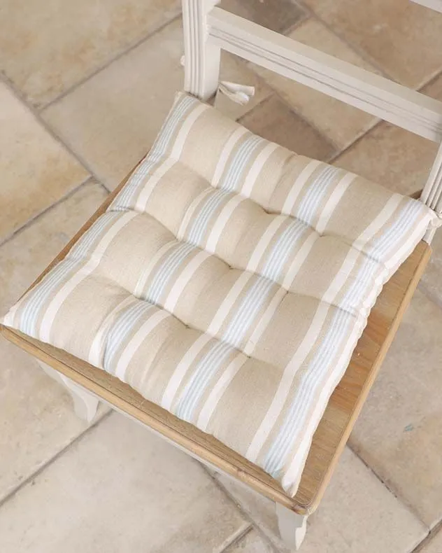 Dibor Set of 4 Traditional Striped Outdoor Chair Seat Pad Garden Furniture Cushions L40cm x W40cm in Beige 3