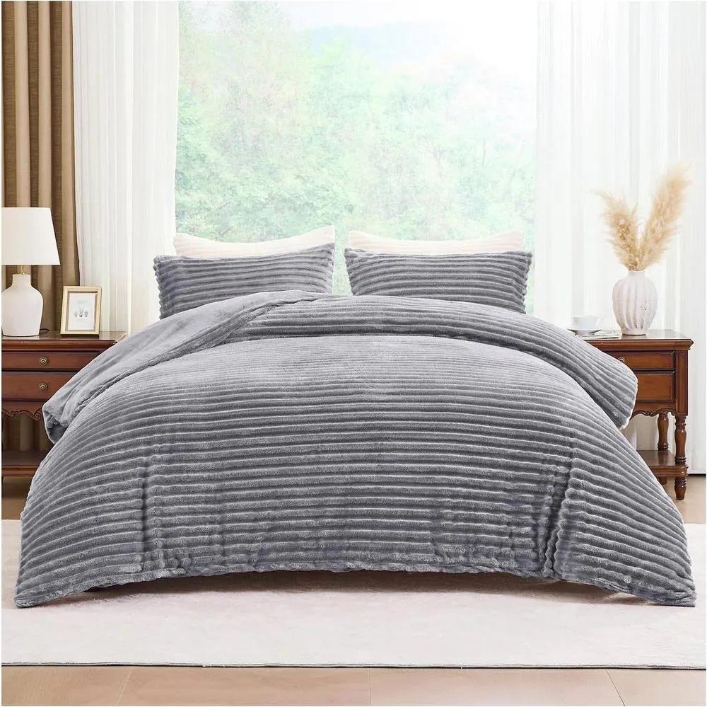 GAVENO CAVAILIA Osum Ribbed Duvet Cover Set in Grey 1