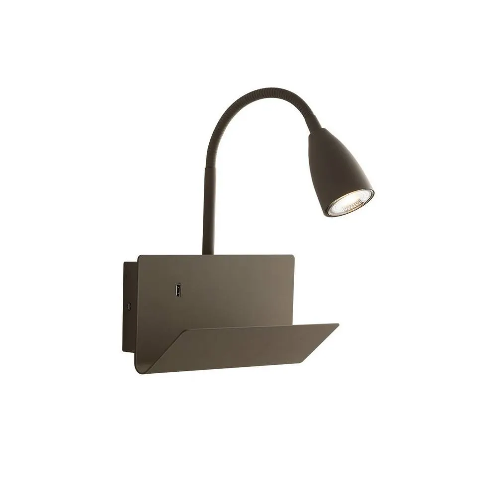 Netlighting Gulp Flexible Arm Reading Usb Wall Lamp Shelf Brown GU10