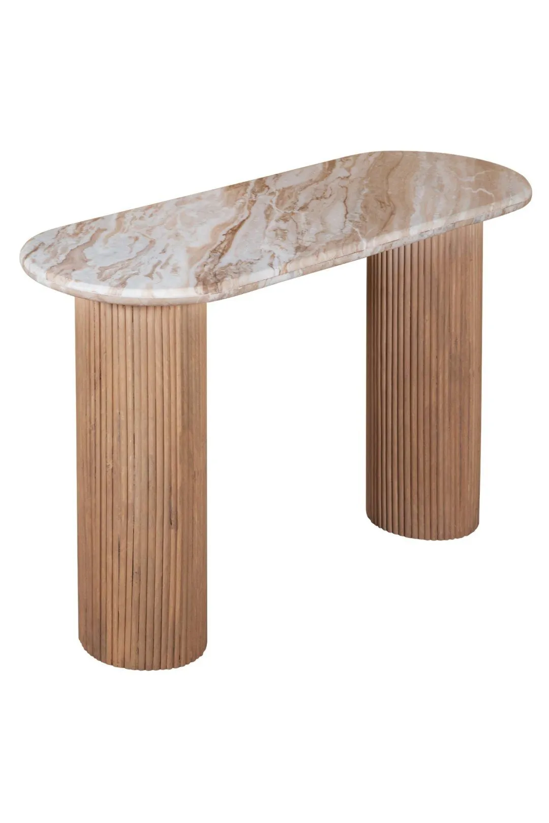 IH Design Bundi Natural Marble & Wood Pedestal Console Table in Brown 3