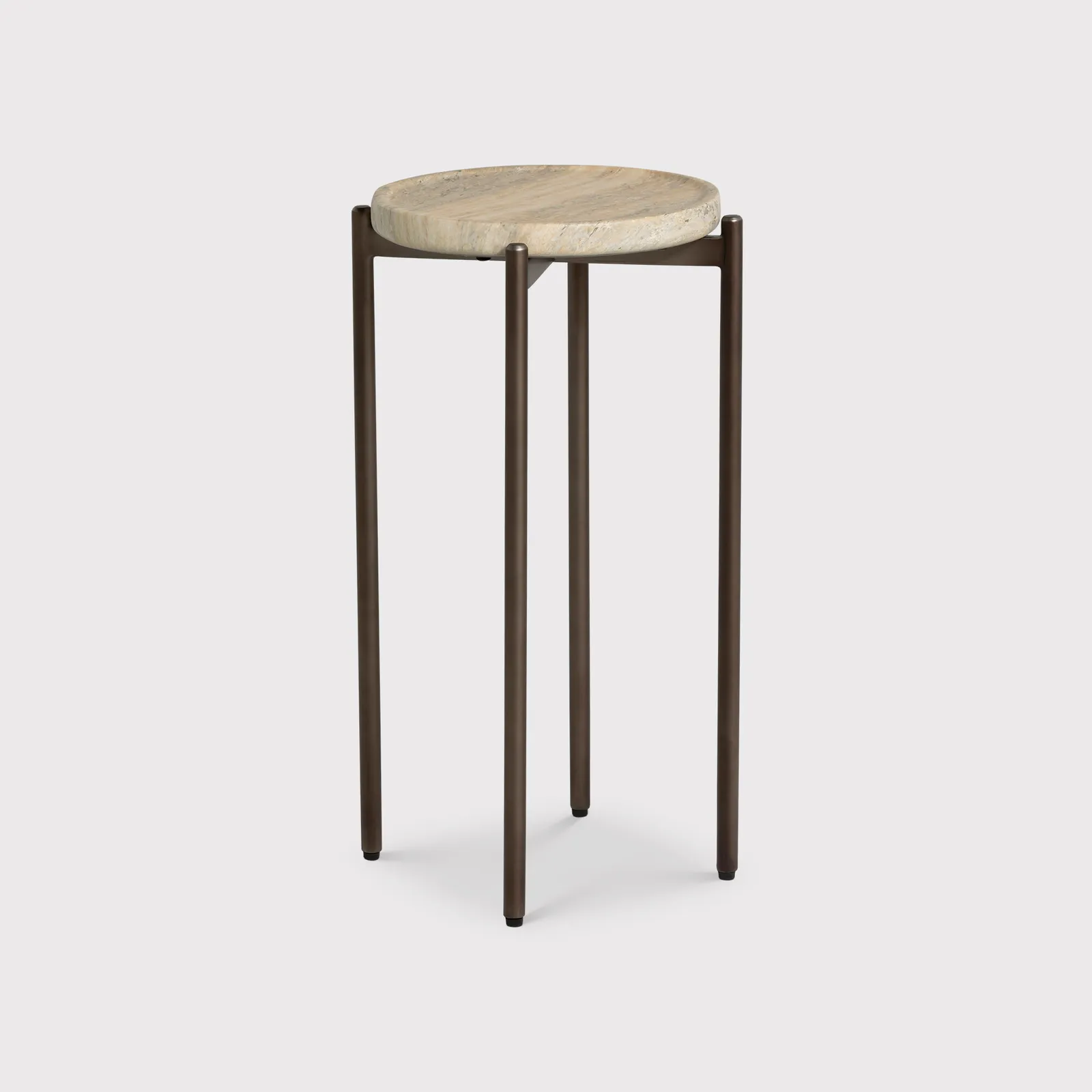 Ryde Tall Dark Travertine Side Table, Round, Neutral | Barker & Stonehouse 2