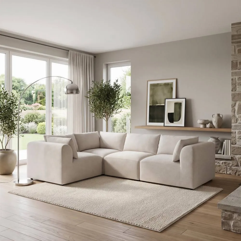 FurnitureboxUK Drift Boucle Fabric 3 Seater Modular Corner Sofa in Cream
