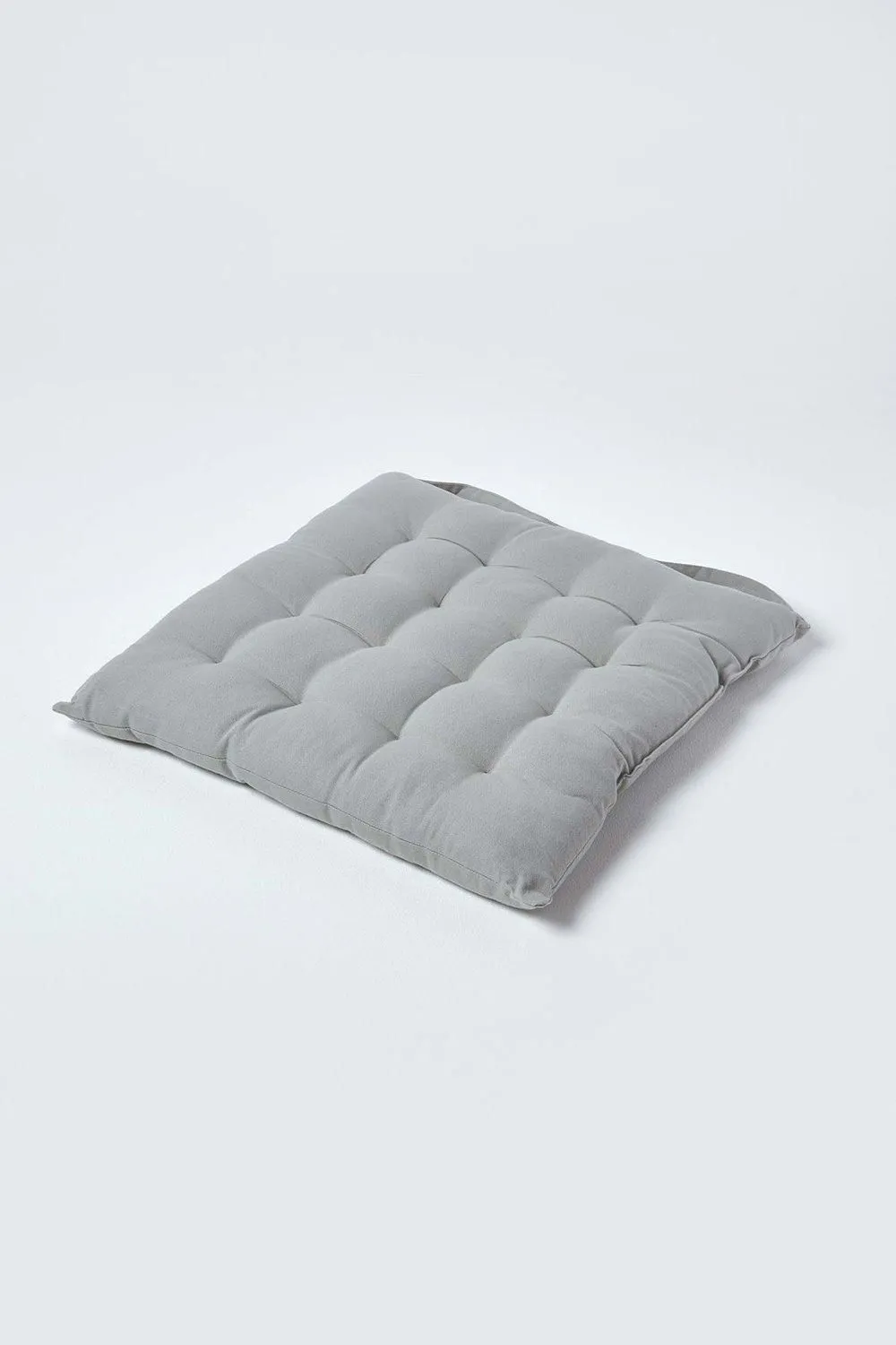 Homescapes Seat Pad Luxury 100% Cotton Indoor Outdoor Garden Cushion, Button Tie, 40cm in Grey 1