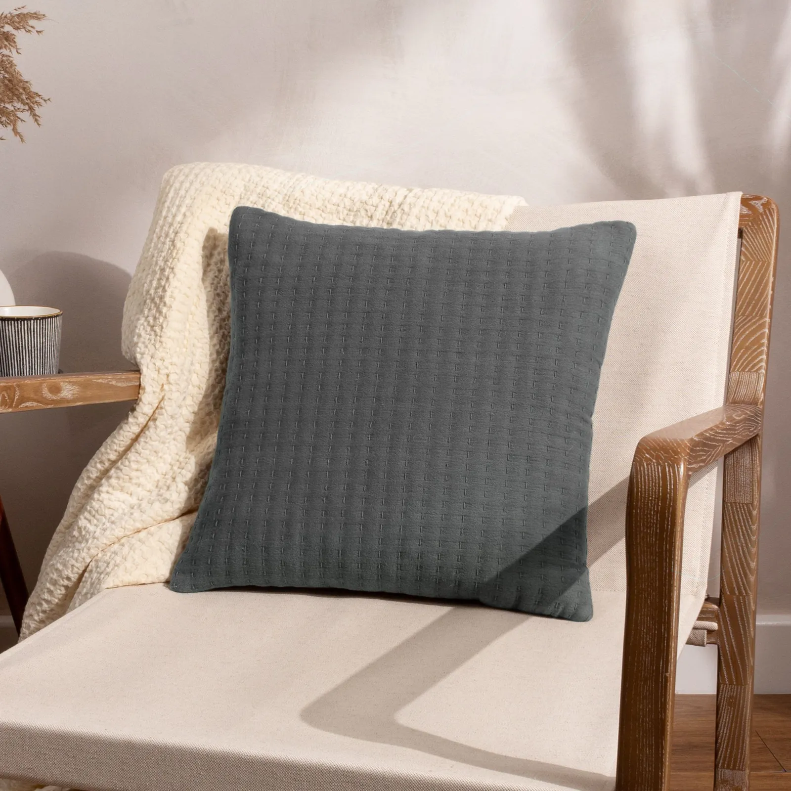 Yard Hush Stitched 100% Cotton Cushion in Blue