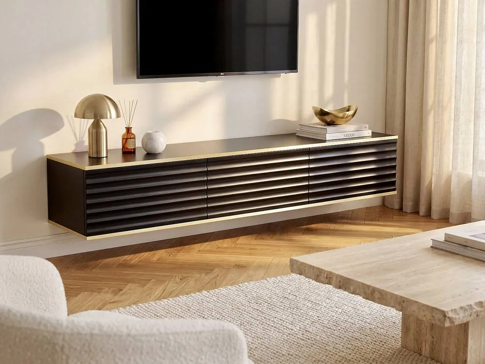 Vente-unique Wall - Mounted TV Unit With 3 MDF Doors - Black & Gold - ALESAR 3