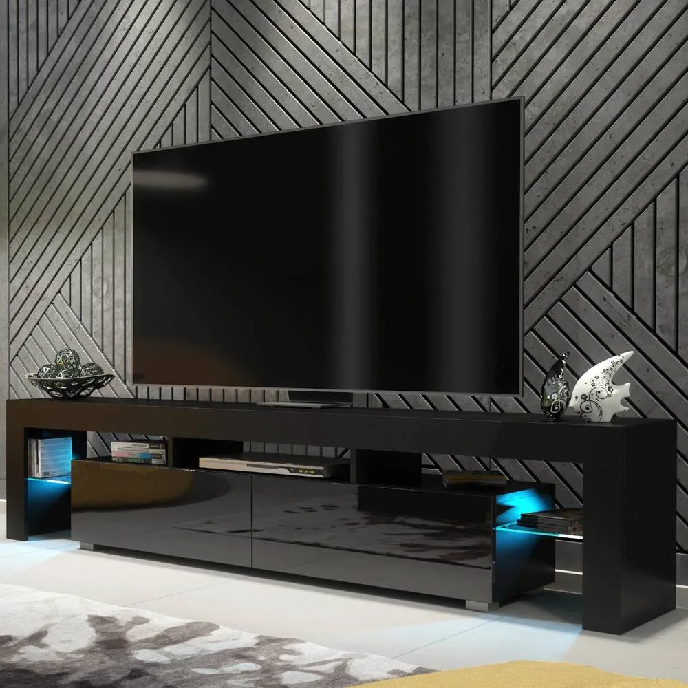 Creative Furniture Nova TV Unit 200cm - Black with Gloss Doors & LED Lights 5