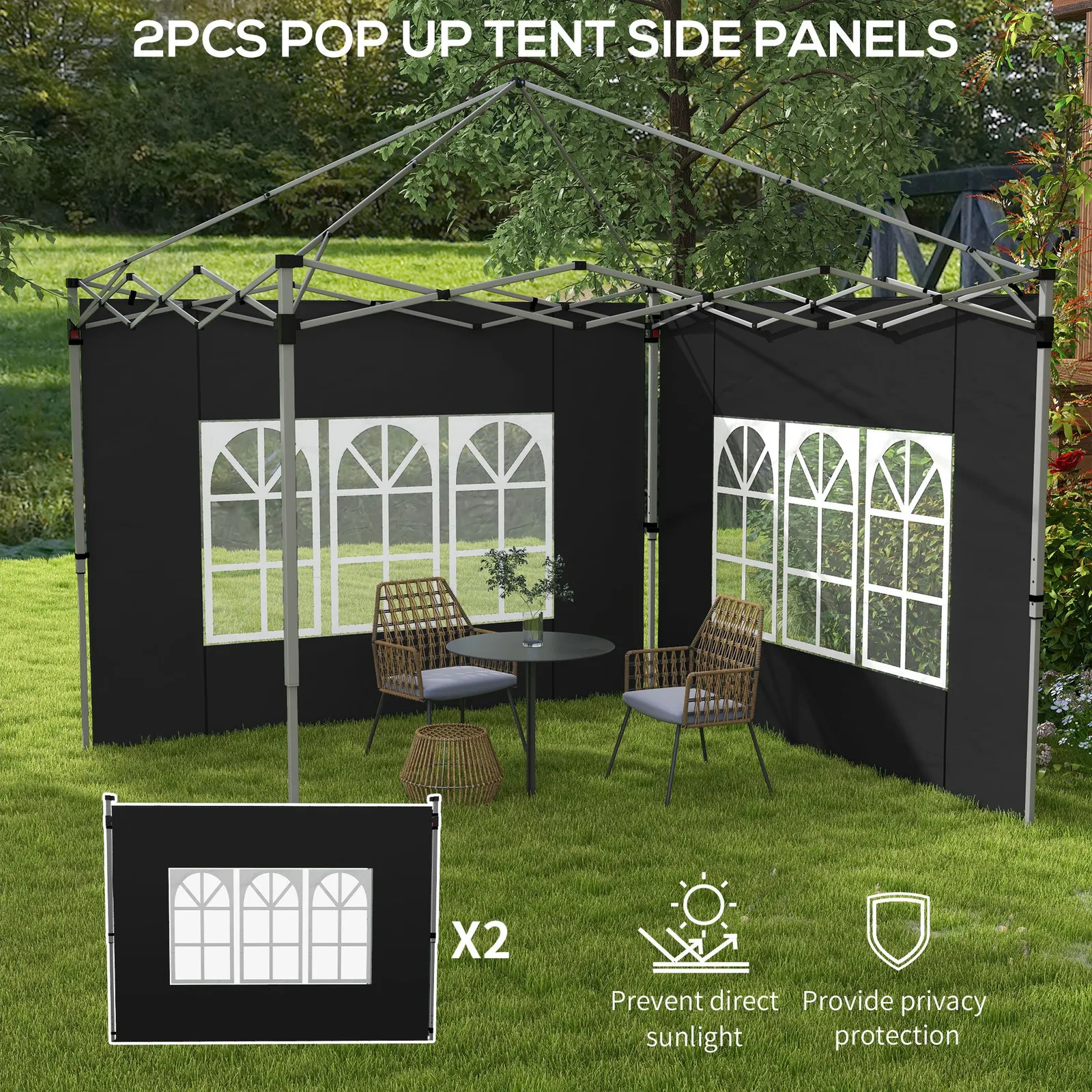 OUTSUNNY Gazebo Side Panels for 3x3(m) or 3x4m Pop Up Gazebo, 2 Pack in Black 4