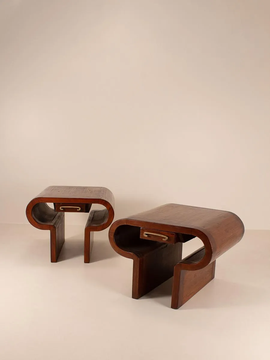 Vintage Pair of Bedside Tables, Mahogany, France