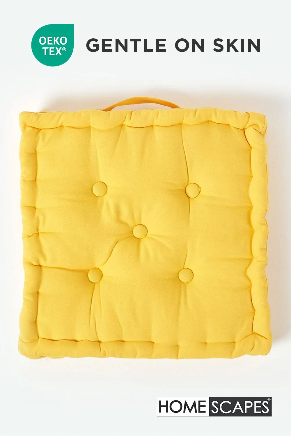 Homescapes Plain Cotton Floor Cushion in Yellow 3