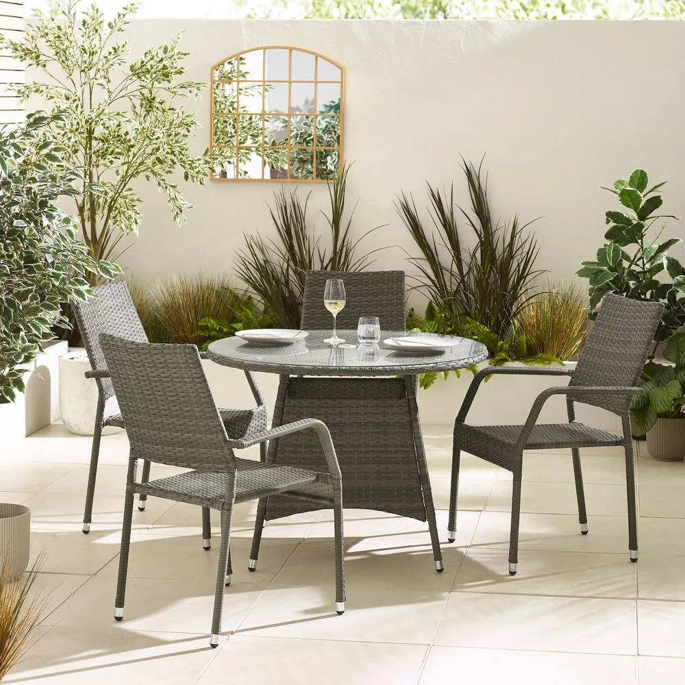 FurnitureboxUK Antigua Rattan 4 Seat Round Table Garden Dining Set in Grey 2