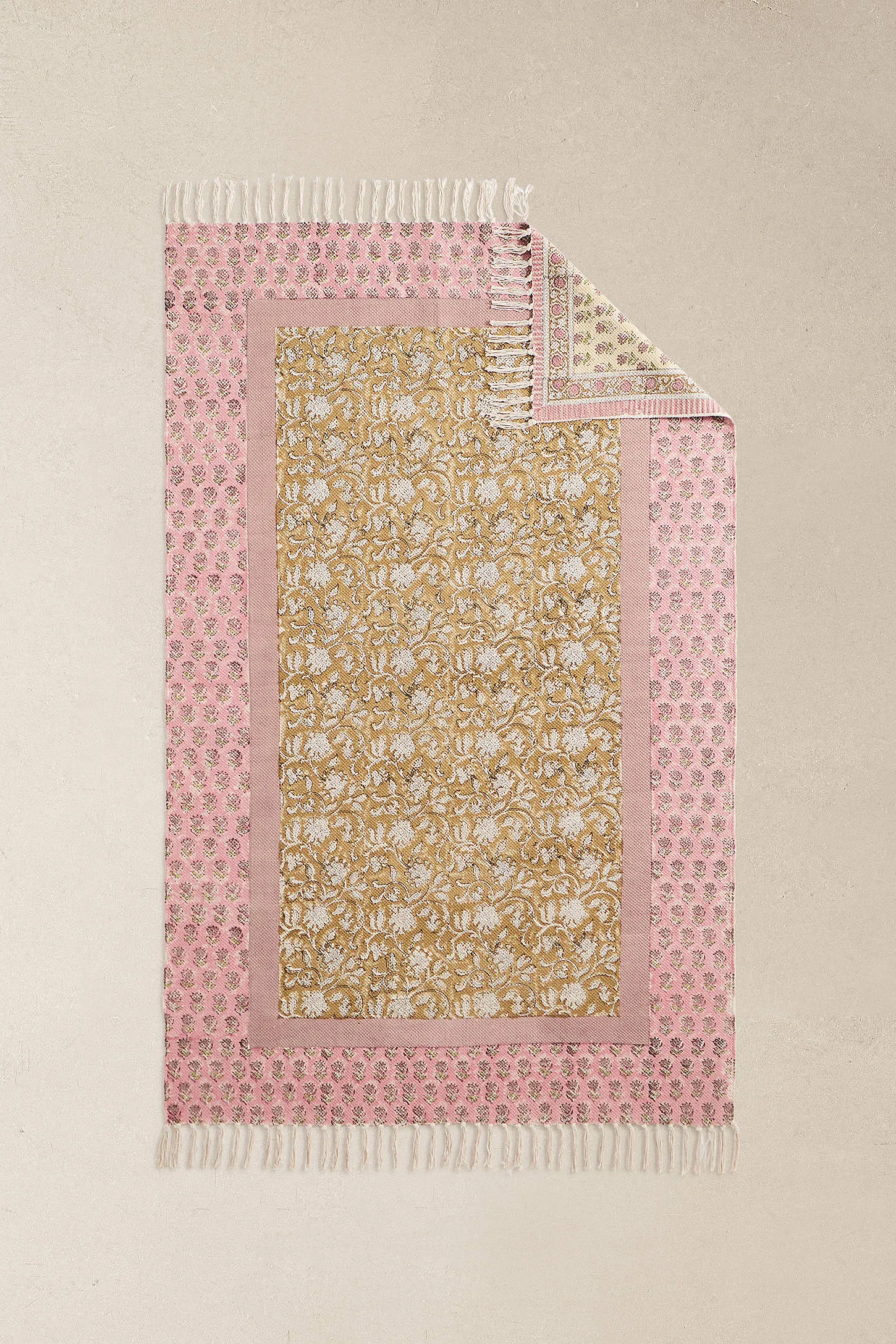 Pink Block Print Reversible 3x5ft / 90x150cm Rug - Pink 2