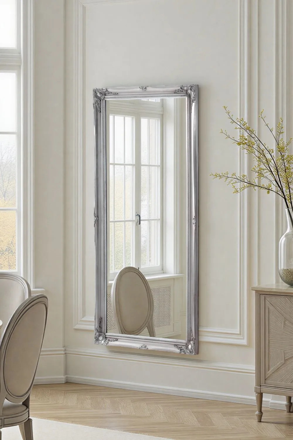 Yearn Mirrors French Style Carved Full Length Mirror Silver 166x75cm