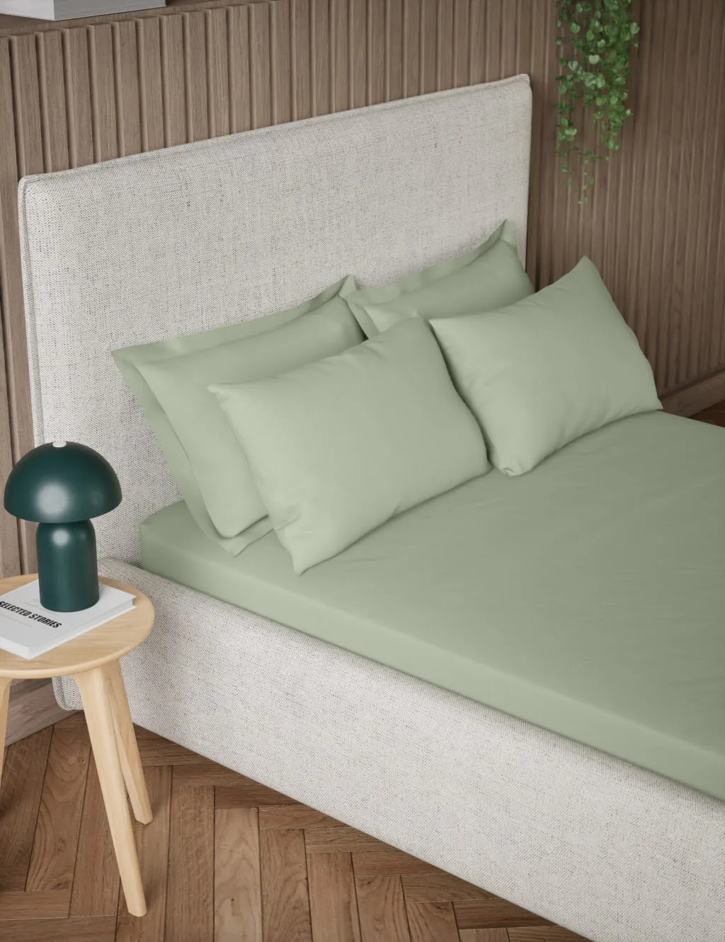 M&S Pure Cotton 300 Thread Count Fitted Sheet Sage