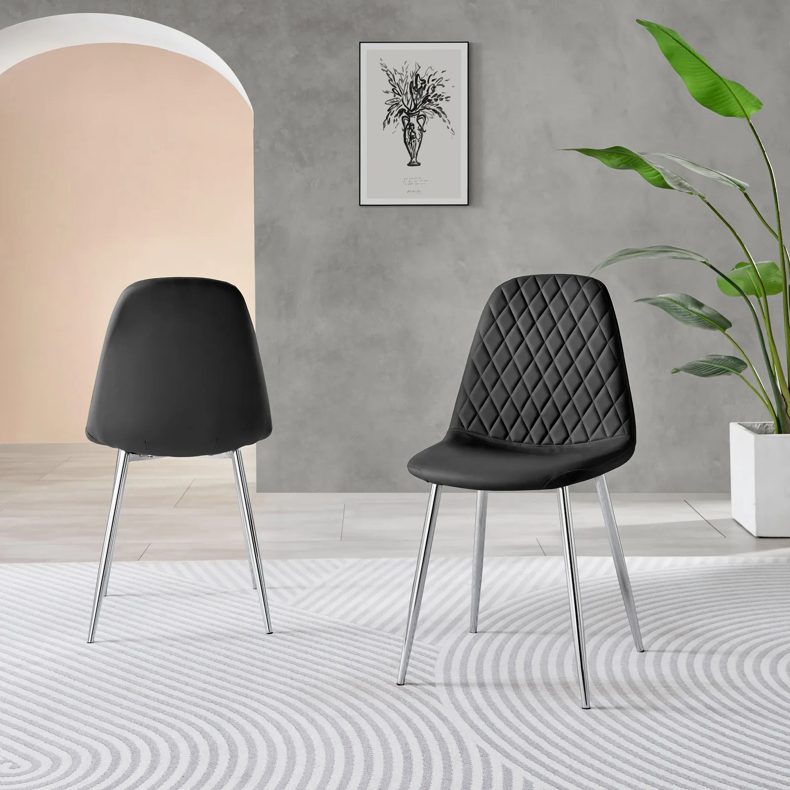 FurnitureboxUK 2x Corona Silver Leg Faux Leather Dining Chair in Black 2