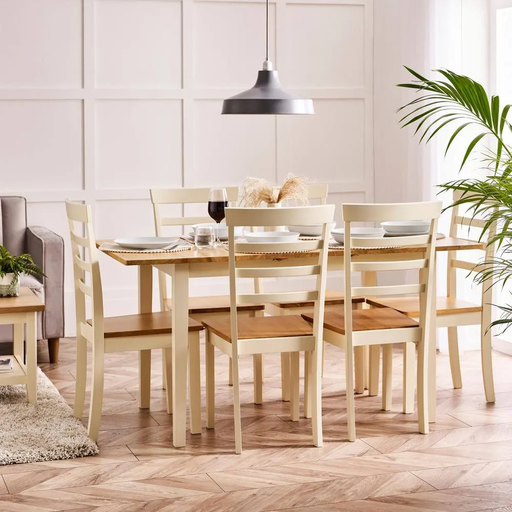 FurnitureboxUK Salcombe Extending Rectangular Wooden Table & 6 Whitby Dining Chairs in Cream