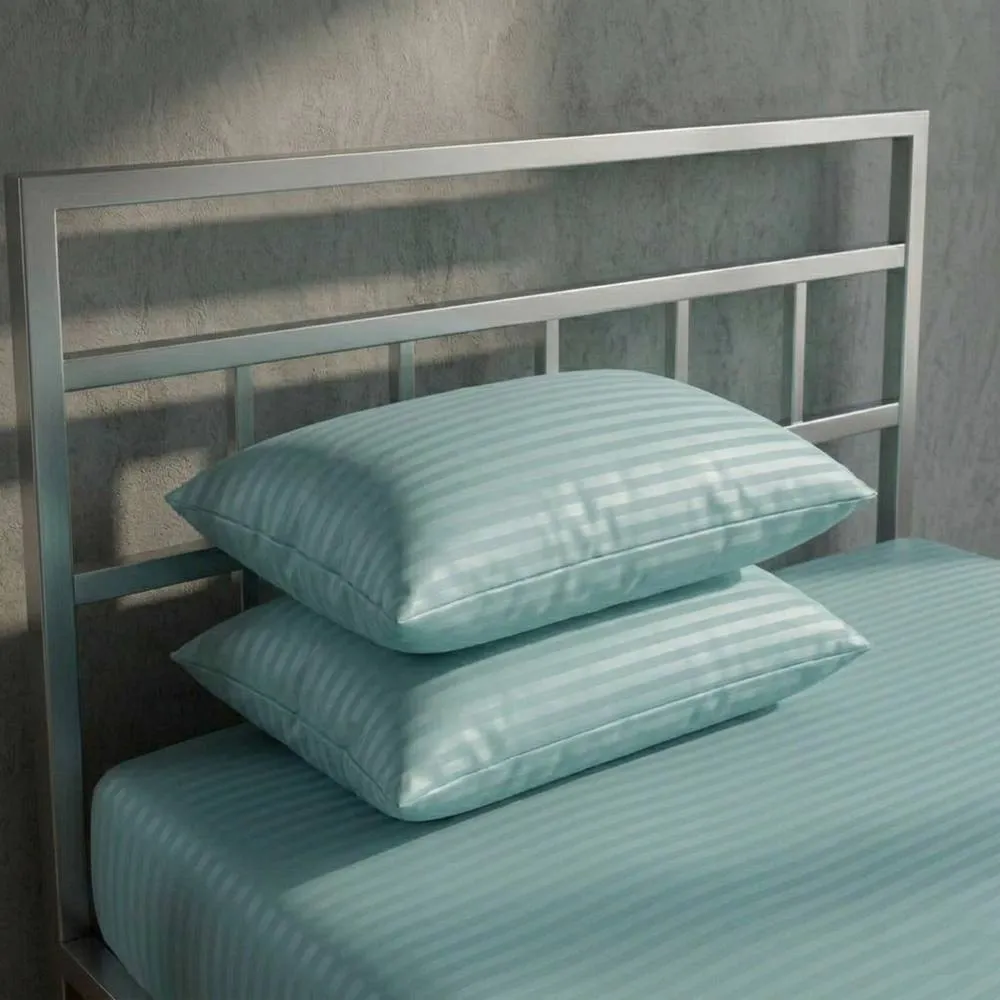 Snug City Luxury 250TC Housewife Satin Stripe Pillowcase Pair Soft Touch in Aqua