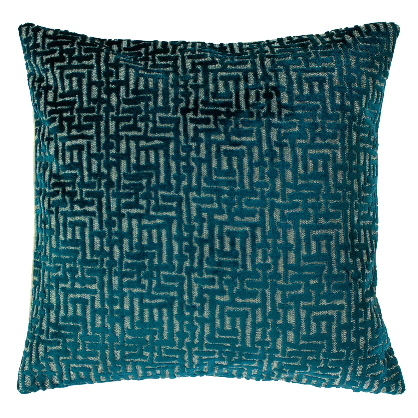 Paoletti Delphi Maze Cut Velvet Cushion in Teal 2